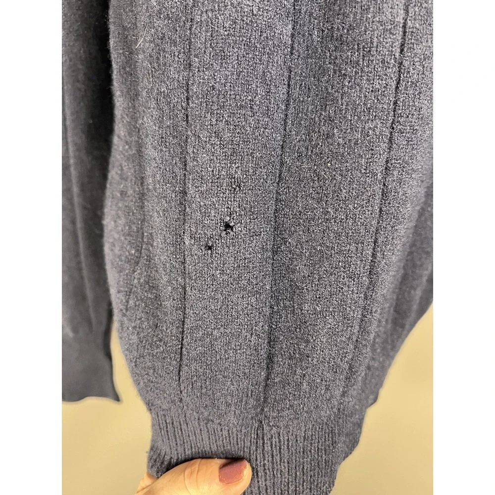 VTG Nordstrom L Lambswool Button Up Cardigan Sweater Navy Grandpacore Damage